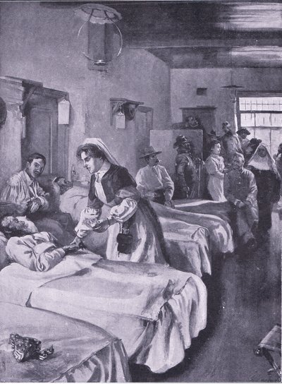 Więźniowie burscy w szpitalu pałacowym w Simonstown, ilustracja z filmu After Pretoria: The Guerilla War, 1902 autorstwa Joseph Finnemore