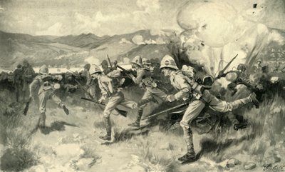 „Bitwa pod Colenso – Królewski Pułk West Surrey Królowej Dowodzący Centralnym Atakiem”, 1900. autorstwa Joseph Finnemore