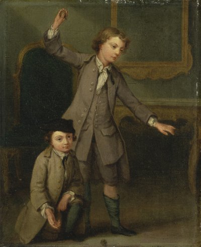 Dwóch chłopców z rodziny Nollekens, prawdopodobnie Joseph i John Joseph, grający na szczytach autorstwa Joseph Francis Nollekens