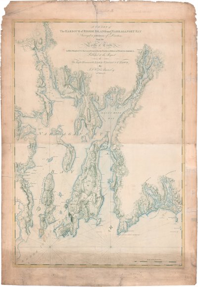 Mapa portu w Rhode Island i zatoce Narragansett autorstwa Joseph Frederick Wallet DesBarres