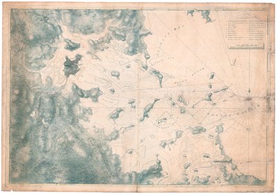 Mapa uwag żeglarskich dotyczących obserwacji mapy portu w Bostonie autorstwa Joseph Frederick Wallet DesBarres