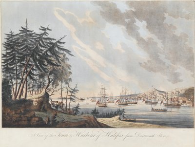 Widok na miasto i port Halifax z Dartmouth Shore, 1781 autorstwa Joseph Frederick Wallet DesBarres