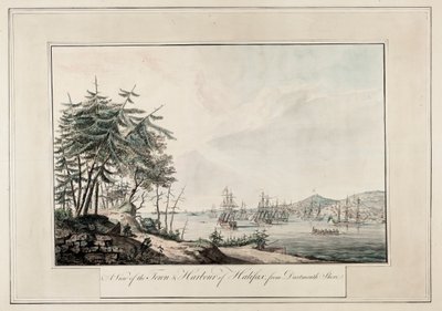 Widok miasta i portu Halifax z wybrzeża Dartmouth, ok. 1777 r. (wydrukowano) autorstwa Joseph Frederick Wallet DesBarres