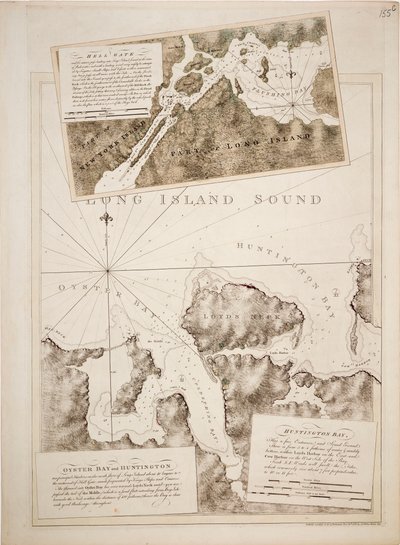 Mapa zatok Oyster Bay i Huntington Bay w cieśninie Long Island Sound autorstwa Joseph Frederick Wallet DesBarres