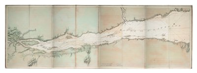 Mapa rzeki Świętego Wawrzyńca, wybrzeże Atlantyku w Ameryce Północnej, ok. 1781 r. (kolorowa rycina) autorstwa Joseph Frederick Wallet DesBarres