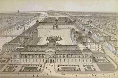 Widok na Luwr i Tuileries, ok. 1850 r. autorstwa Joseph Gabriel Aubrun