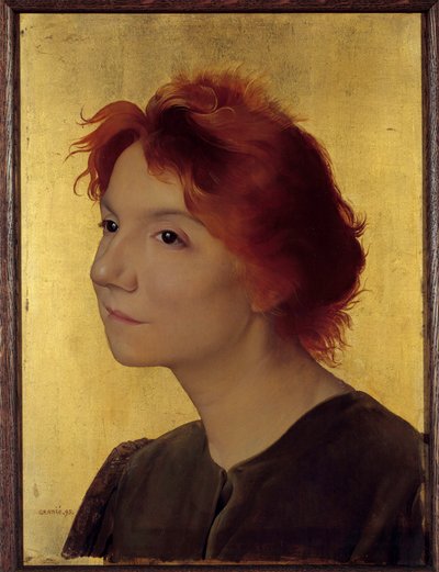 Portret piosenkarki Yvette Guilbert (1867-1944). Portret kobiety z rudymi włosami na złotym tle. Obraz Josepha Granie (1861-1915) 1895 Nd. 0,41x0,31 m Paryż, musee d
