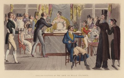 Angielscy goście w Cafe de Mille Colonnes (kolorowy grawerunek) autorstwa Joseph Grego