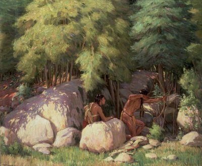 Indian Braves polujący na jelenie (olej na płótnie) autorstwa Joseph Henry Sharp