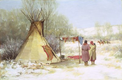 Indianie wracający do zimowego obozu (olej na płótnie) autorstwa Joseph Henry Sharp