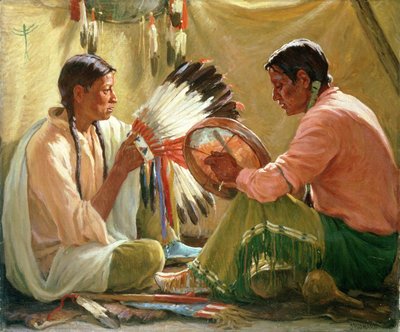 War Bonnet Song (olej na płótnie) autorstwa Joseph Henry Sharp