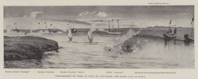 Bombardowanie fortów w Taku przez kanonierki, scena tuż o świcie autorstwa Joseph Holland Tringham