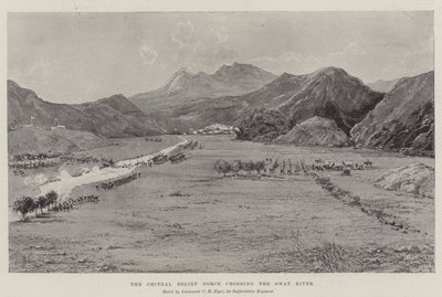Chitral Relief Force przekracza rzekę Swat autorstwa Joseph Holland Tringham