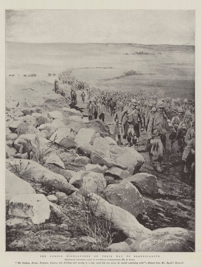 Gordon Highlanders w drodze do Elandslaagte autorstwa Joseph Holland Tringham