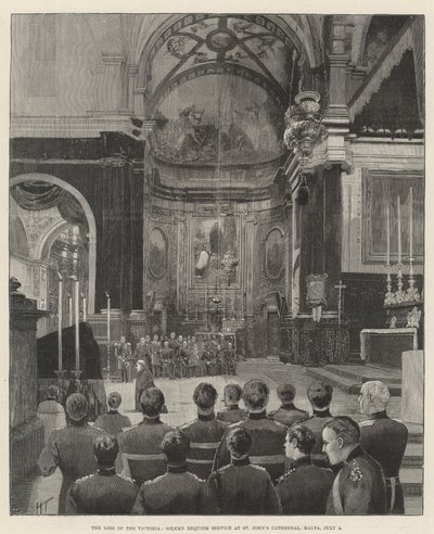 Utrata Wiktorii, uroczyste nabożeństwo żałobne w katedrze św. Jana, Malta, 4 lipca autorstwa Joseph Holland Tringham