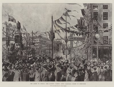 Królowa w Dublinie, Jej Wysokość przechodzi ulicą Sackville w stanie półstałym autorstwa Joseph Holland Tringham