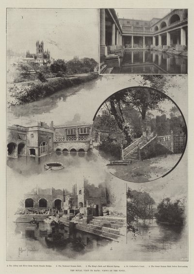 Królewska wizyta w Bath, widoki na miasto autorstwa Joseph Holland Tringham