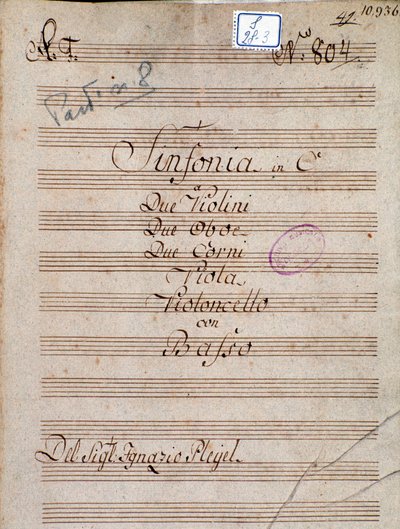 Pierwsza strona partytury Symfonii C Pleyela autorstwa Joseph Ignace Pleyel