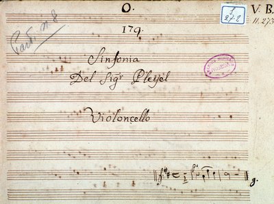 Pierwsza strona partytury Symfonii D-dur Pleyela autorstwa Joseph Ignace Pleyel