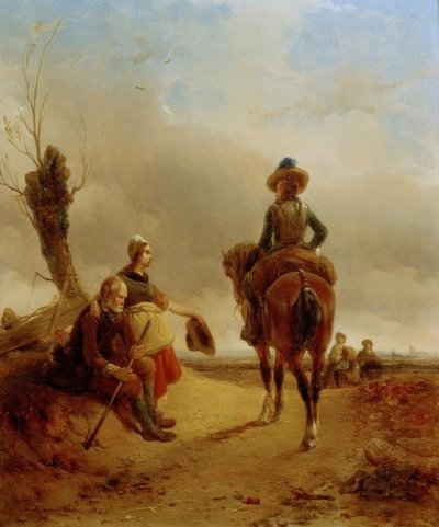 Krajobraz z barokową sceną jeździecką autorstwa Joseph Jodocus Moerenhout
