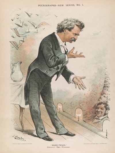 Mark Twain, najlepszy amerykański humorysta, c.1885 (lito) autorstwa Joseph Keppler