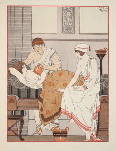 Przykładanie ssania do piersi, ilustracja z „Dzieła Hipokratesa”, 1934 autorstwa Joseph Kuhn Regnier