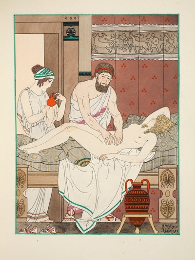 Masaż leczniczy, ilustracja z "Dzieł Hipokratesa", 1934 autorstwa Joseph Kuhn Regnier
