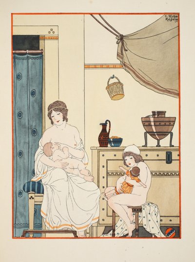 Pielęgnowanie niemowląt, ilustracja z „Dzieła Hipokratesa”, 1934 autorstwa Joseph Kuhn Regnier
