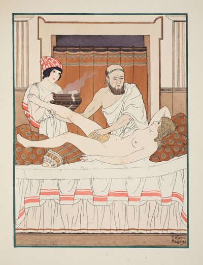 Kąpiel gąbkowa, ilustracja z „Dzieła Hipokratesa”, 1934 autorstwa Joseph Kuhn Regnier