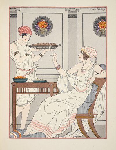 Nieumiarkowana konsumpcja ciastek sezamowych i słodyczy z miodem, ilustracja z „Dzieła Hipokratesa”, 1934 autorstwa Joseph Kuhn Regnier