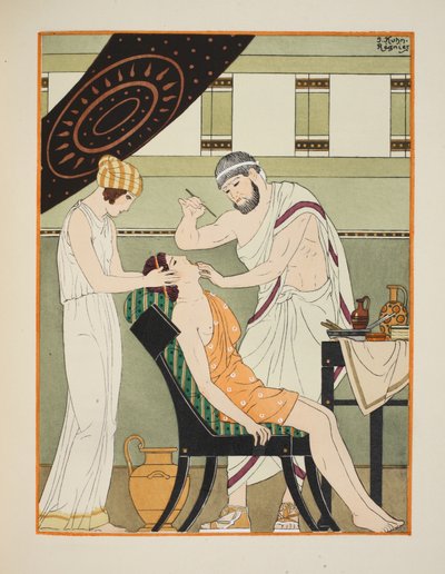 Uvula nacięta skalpelem, ilustracja z „Dzieła Hipokratesa”, 1934 autorstwa Joseph Kuhn Regnier