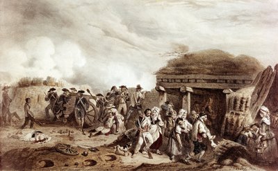 Walka Bastana sprzeciwia się Francuzom dowodzonym przez generała Moncey przeciwko Hiszpanom. Konfrontacja miała miejsce w dolinie Bastan 24 lipca autorstwa Joseph Louis Hippolyte Bellange
