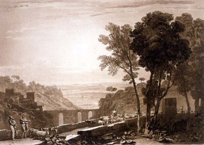 F.43.I Most i kozy, z „Liber Studiorum”, grawerowane przez Fredericka Christiana Lewisa autorstwa Joseph Mallord William (after) Turner