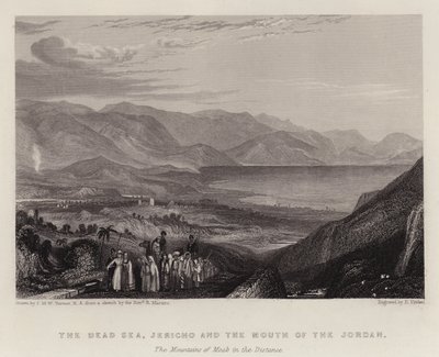 Morze Martwe, Jerycho i Ujście Jordanu, Góry Moabu w oddali (litografia kolorowa) autorstwa Joseph Mallord William (after) Turner