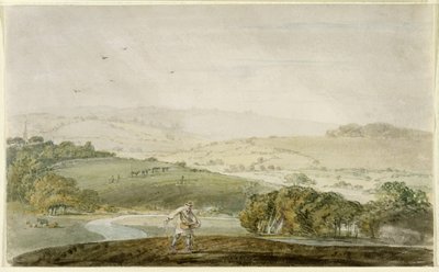 Zasiew rolniczy, z doliną rzeki i wzgórzami za nimi, ok. 1795 r. autorstwa Joseph Mallord William Turner
