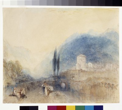 Bellinzona (akwarela ołówkiem i czerwonym tuszem na białym papierze) autorstwa Joseph Mallord William Turner