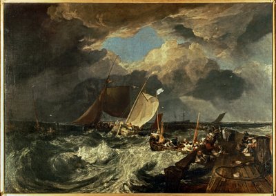 Molo w Calais z francuskimi rybakami przygotowującymi się do wypłynięcia w morze: English Packet Arriving ... (obraz na płótnie) autorstwa Joseph Mallord William Turner