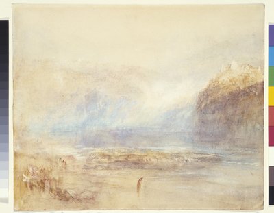 Falls Of The Rhine At Schaffhausen - Distant View (akwarela, pióro i czerwony tusz na szarym praniu na białym papierze) autorstwa Joseph Mallord William Turner