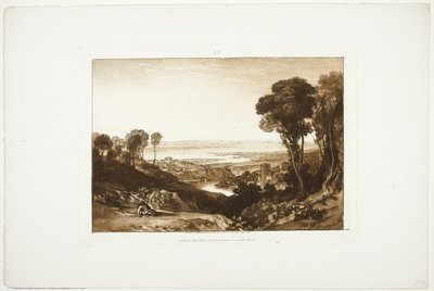 Skrzyżowanie Severn i Wye, z Liber Studiorum, nr. 28 autorstwa Joseph Mallord William Turner
