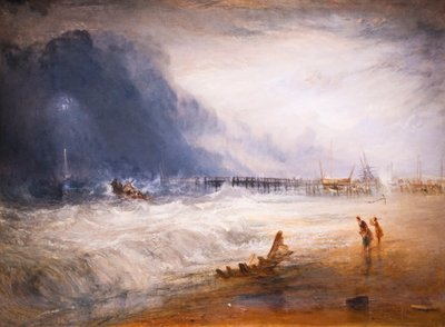 Łódź ratunkowa i aparat ratunkowy schodzą na statek, który utknął na mieliźnie autorstwa Joseph Mallord William Turner