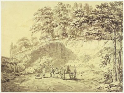 Mężczyzna z koniem i wozem wjeżdżający do kamieniołomu, ok. 1797 (grafitowy i szary pranie na papierze) autorstwa Joseph Mallord William Turner