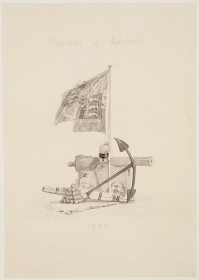 No.0567 Porty Anglii, projekt strony tytułowej książki, 1825 (tusz i pranie) autorstwa Joseph Mallord William Turner