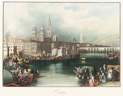 Rouen (Francja). Litografia (33x46,9 cm) autorstwa Josepha Mallorda Williama Turnera (1775-1851) autorstwa Joseph Mallord William Turner