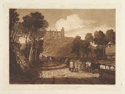 St. Catharines Hill w pobliżu Guilford Liber Studiorum, część VII, tablica 33, czerwiec 1811. autorstwa Joseph Mallord William Turner