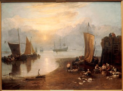 Słońce wschodzące przez parę: Rybacy czyszczący i sprzedający ryby ... (obraz na płótnie) autorstwa Joseph Mallord William Turner