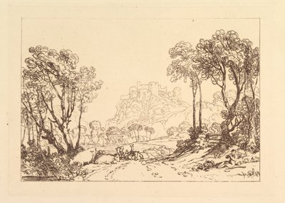 Zamek nad Łąkami Liber Studiorum, cz. II, tablica 8, 1808. autorstwa Joseph Mallord William Turner