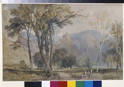 Marxburg (akwarela na białym papierze przygotowana z szarym praniem) autorstwa Joseph Mallord William Turner