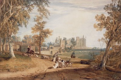 Front północno-zachodni, Cassiobury, z psami i myśliwymi, autorstwa Joseph Mallord William Turner