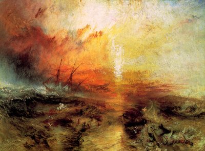 Łowcy niewolników wyrzucający za burtę umarłych i umierających, Typhon Coming On, 1840. autorstwa Joseph Mallord William Turner