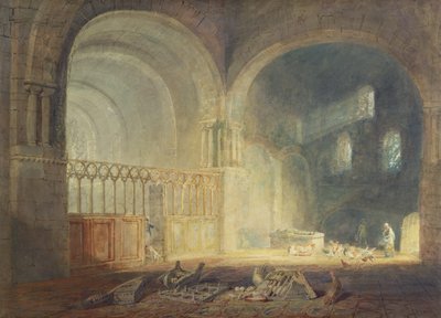 Transept w Ewenny Priory, Glamorganshire, ok. 1797 (akwarela na papierze, ołówek) autorstwa Joseph Mallord William Turner